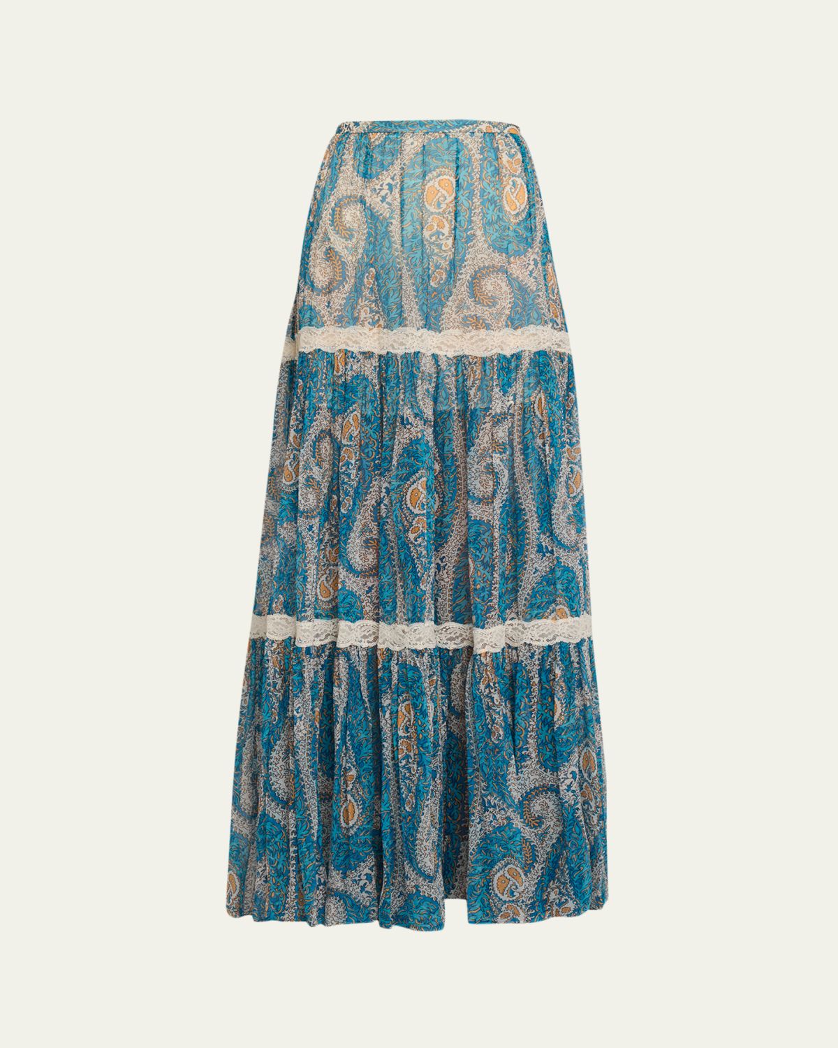 Etro Lace-Trimmed Paisley Maxi Skirt