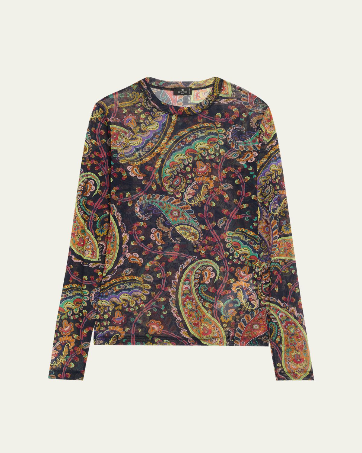 Etro Paisley Mesh Long-Sleeve Top