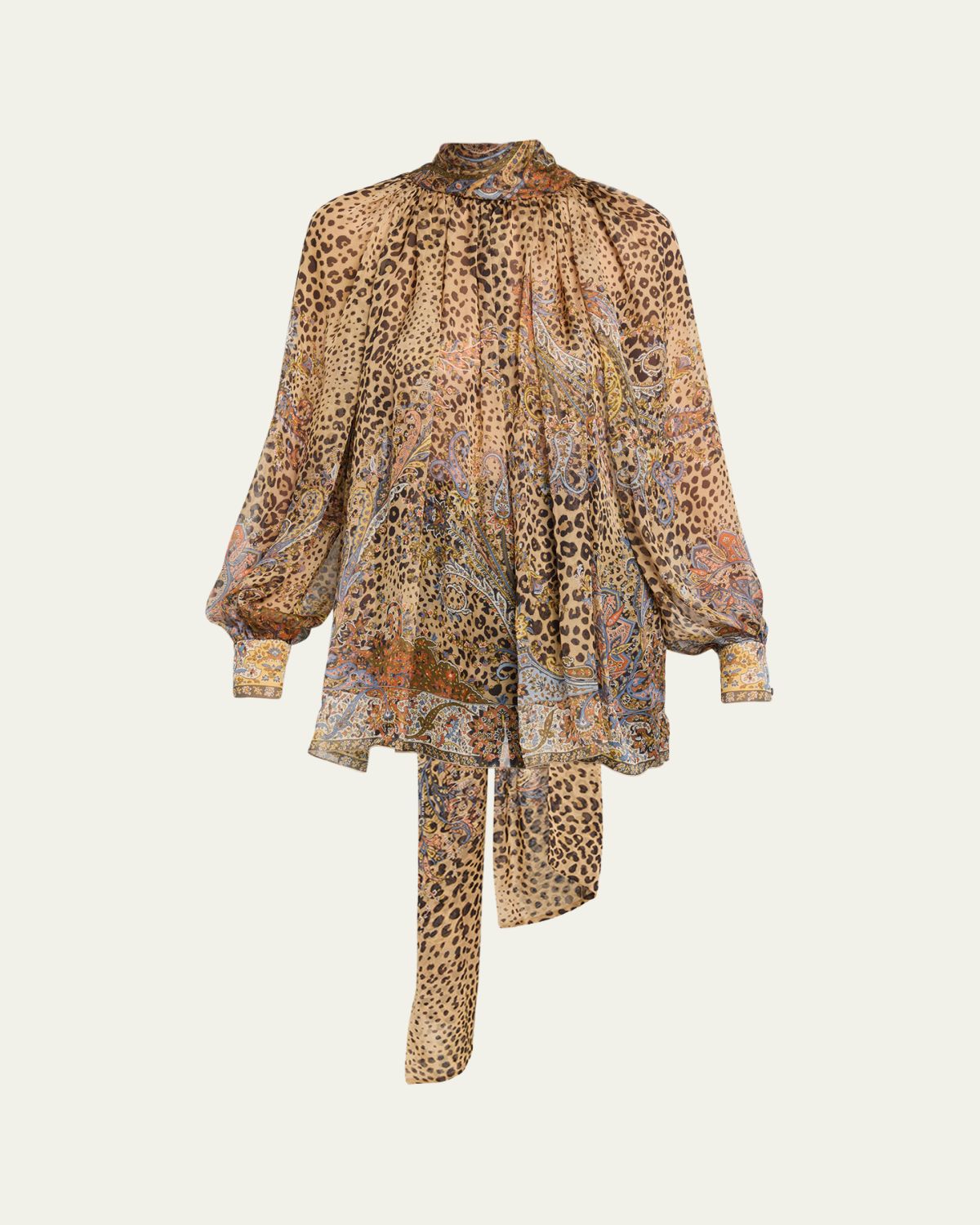 Etro Animal Paisley-Print Silk Scarf-Neck Blouse