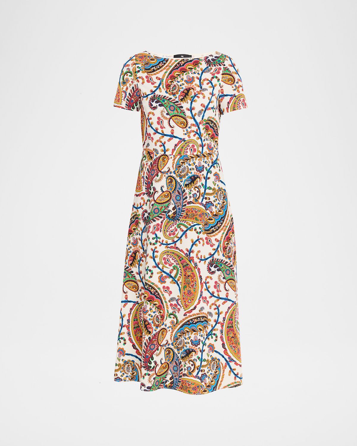 Etro Paisley-Print Short-Sleeve A-Line Midi Dress
