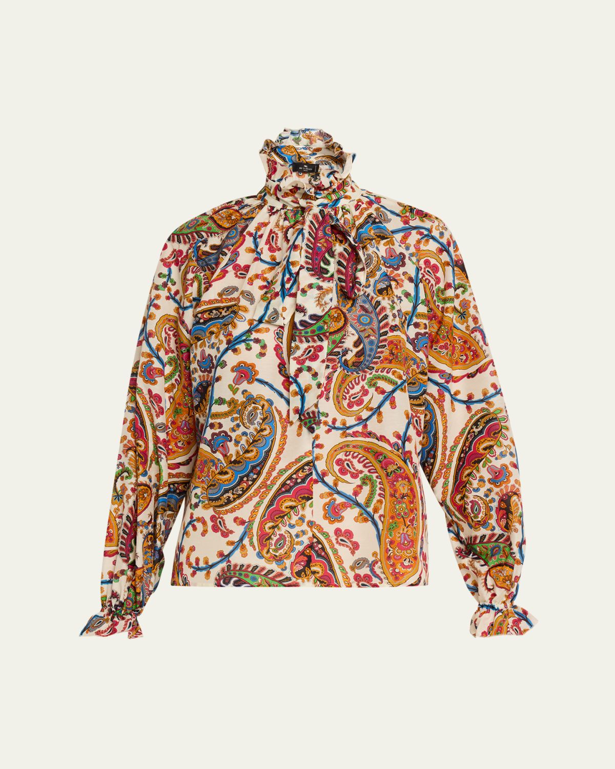 Etro Paisley Ruffle Long-Sleeve Blouse