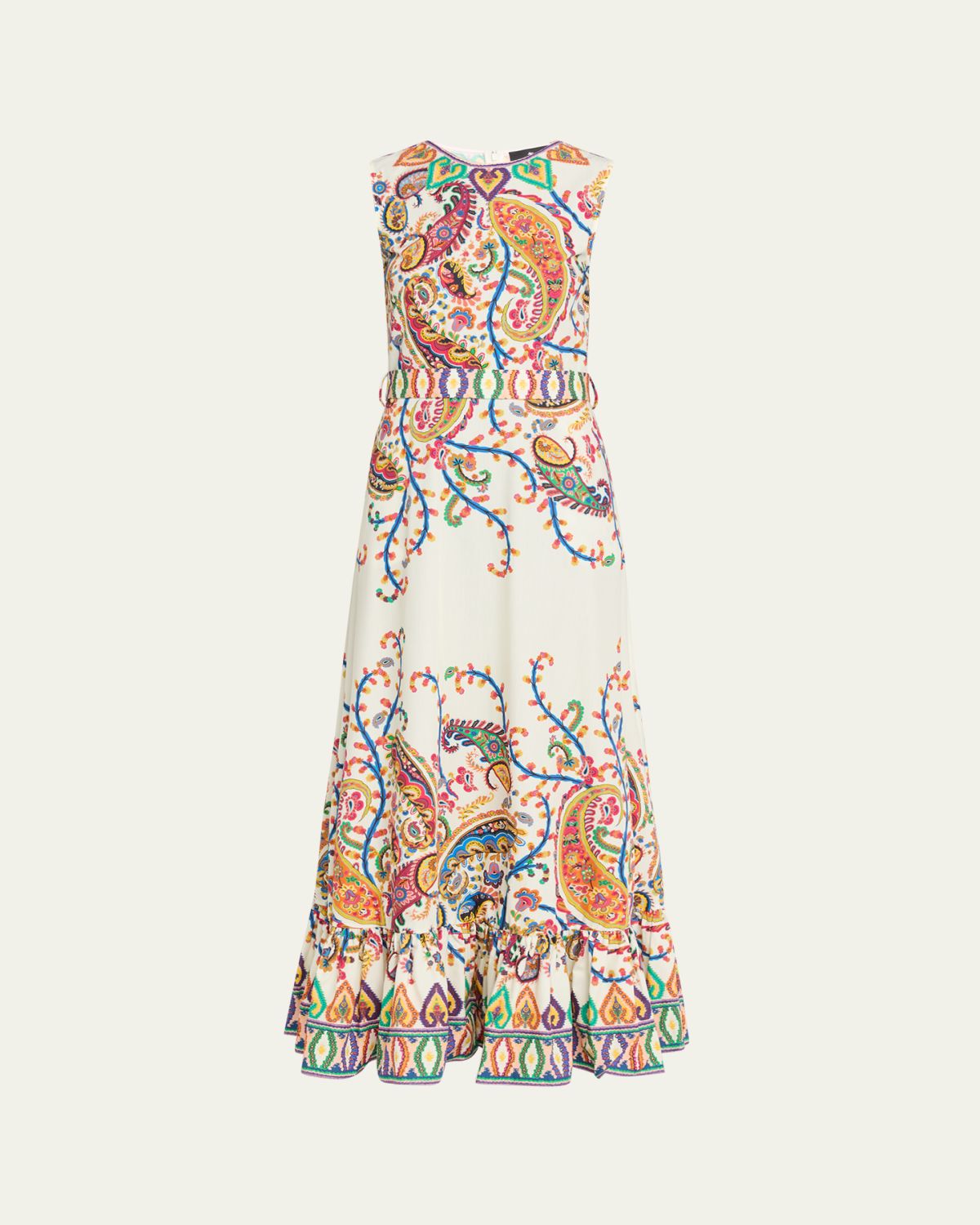 Etro Paisley-Print Sleeveless Belted Maxi A-Line Dress