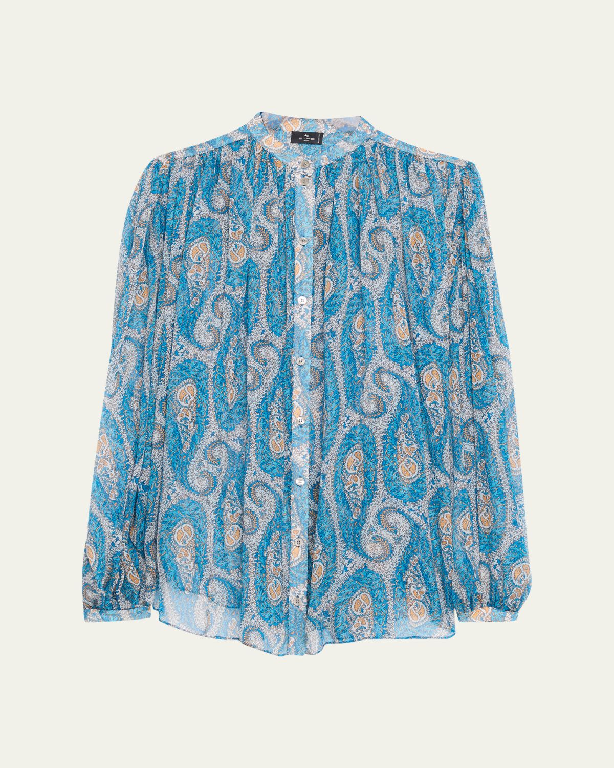 Etro Pleated Paisley Silk Button-Down Blouse