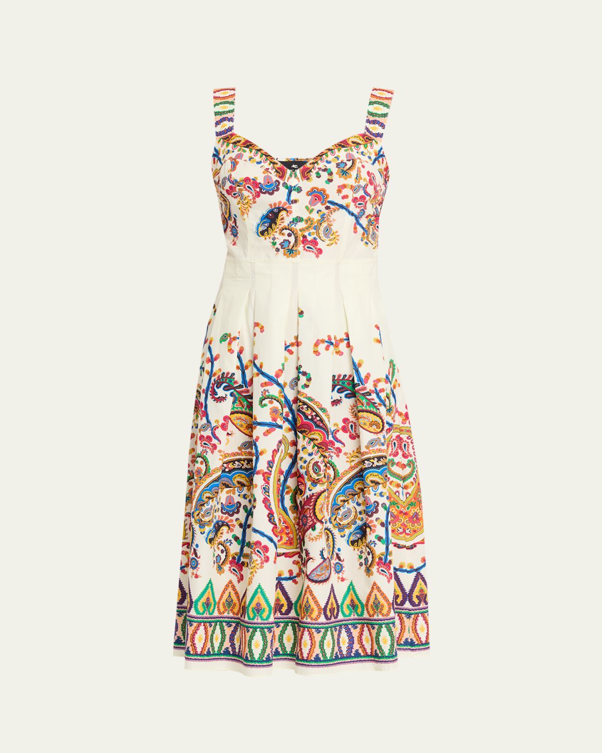 Etro Paisley Floral-Print Sleeveless Pleated Midi Dress