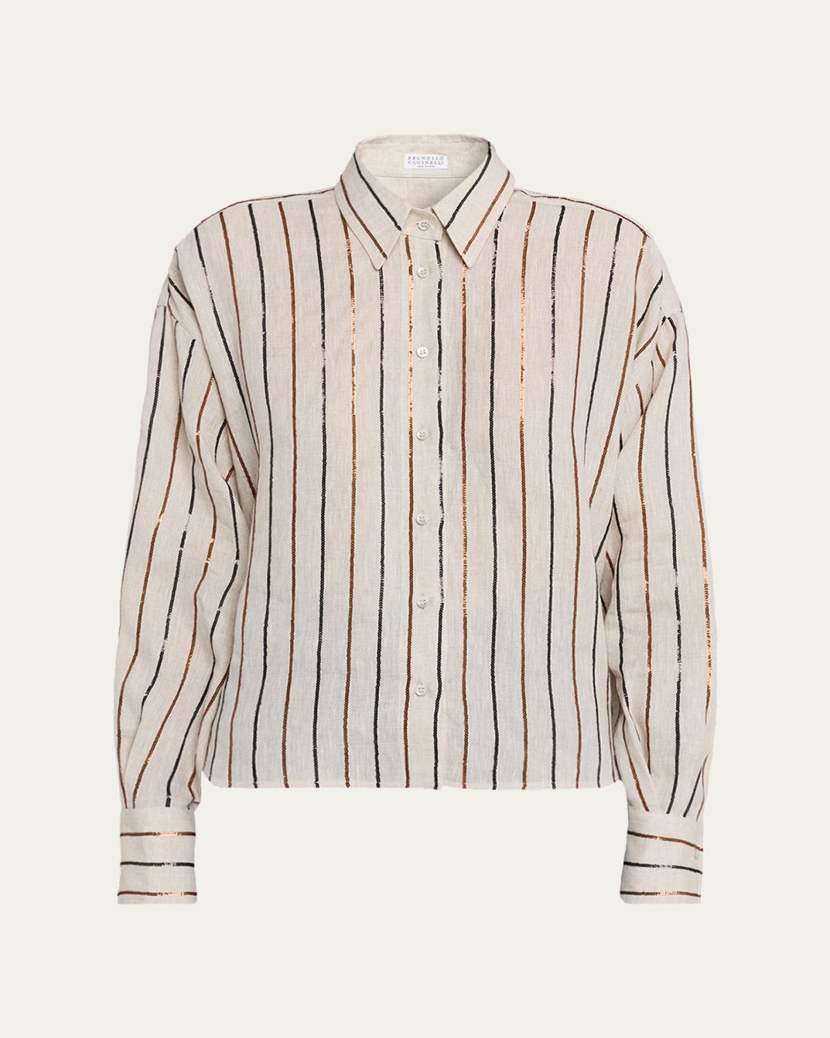 Brunello Cucinelli Sequin Striped Linen Shirt