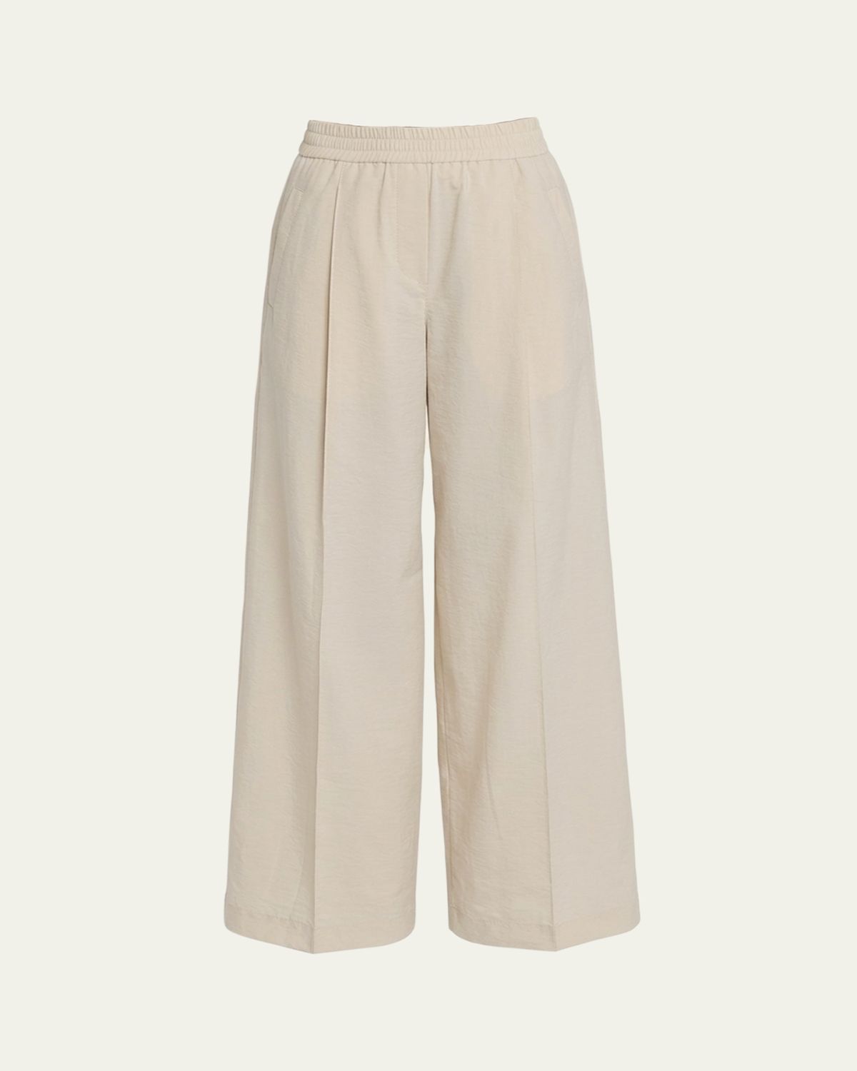 Brunello Cucinelli Techno Cotton Pleat Wide-Leg Pull-On Track Pants