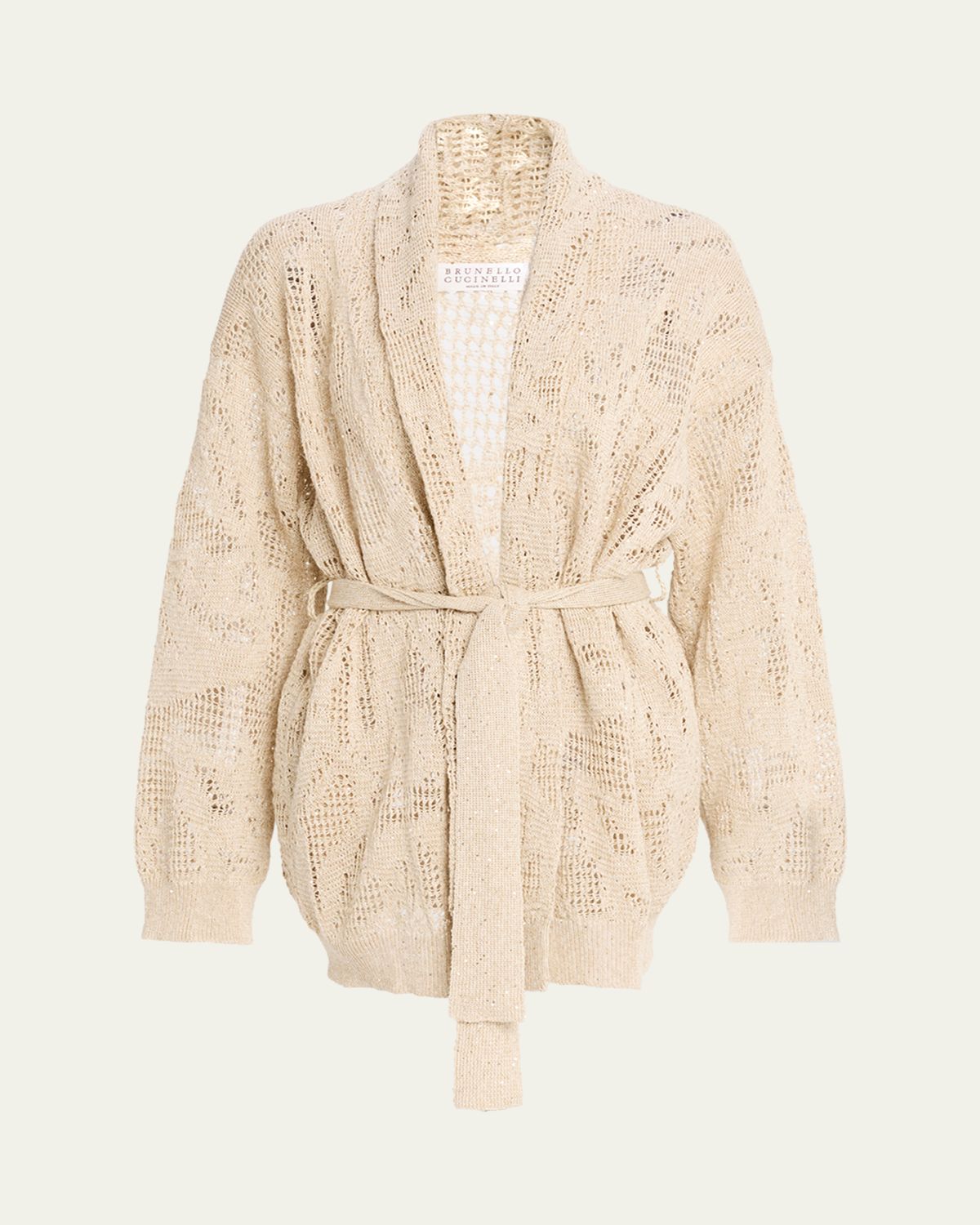 Brunello Cucinelli Linen-Cotton Paillette Wrap Cardigan