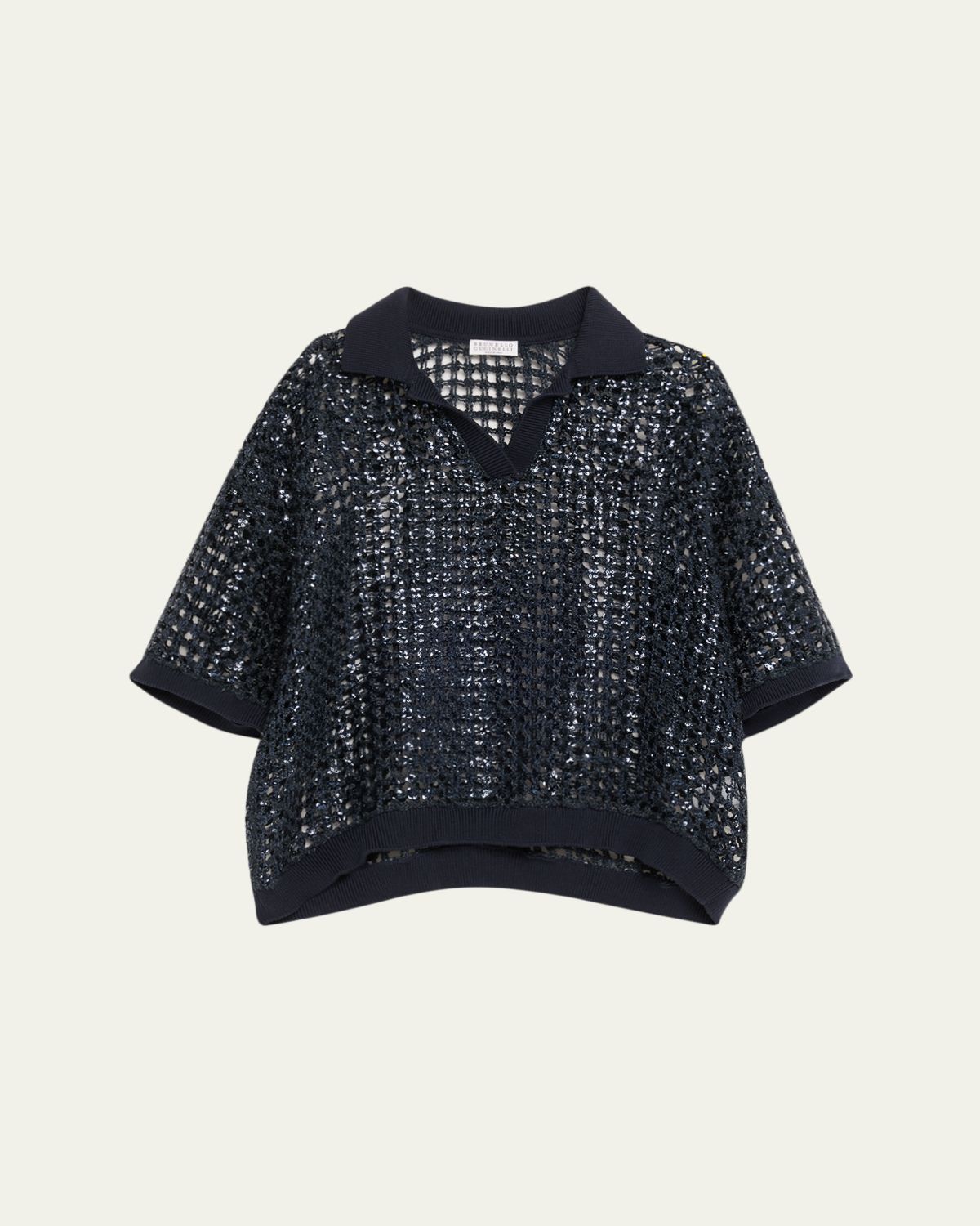 Brunello Cucinelli Vienna Paillette Net Polo Sweater