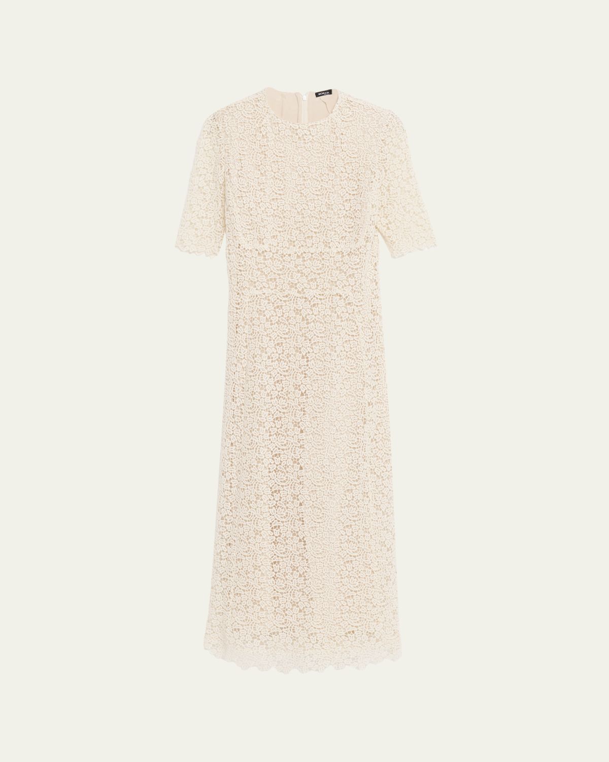 Kiton Guipure Lace Short-Sleeve Midi Dress