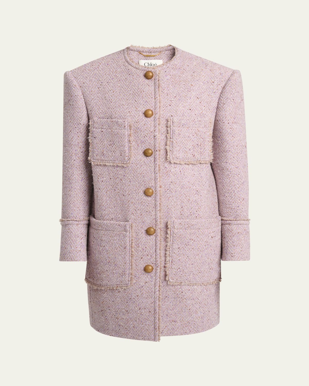 Chloe Wool Tweed Chine Single-Breasted Oversized Jacket