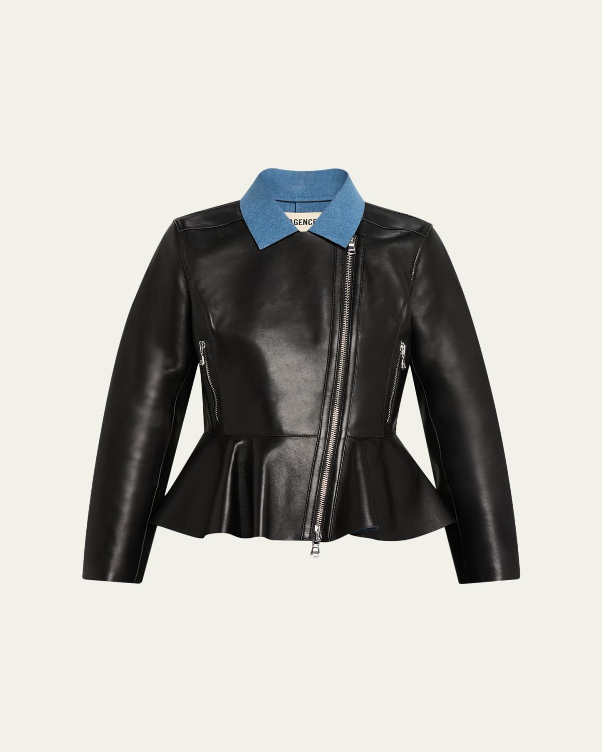 L 'Agence Lyric Leather Peplum-Hem Biker Jacket
