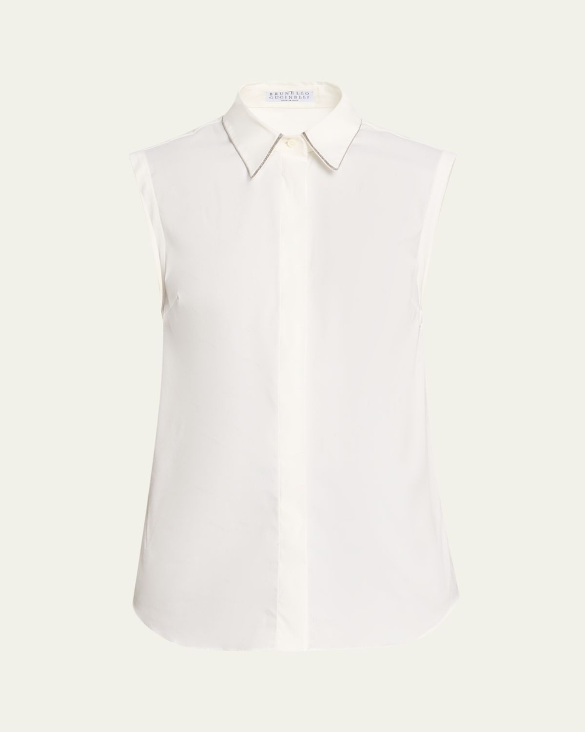 Brunello Cucinelli Cotton Poplin Sleeveless Top With Monili Trim