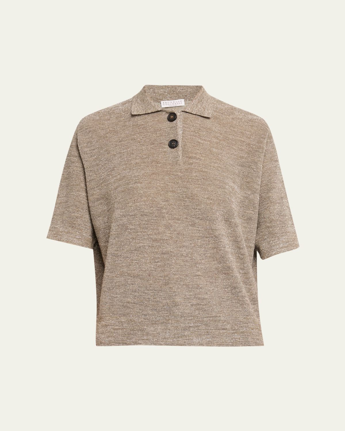 Brunello Cucinelli Metallic Linen Short-Sleeve Polo Shirt