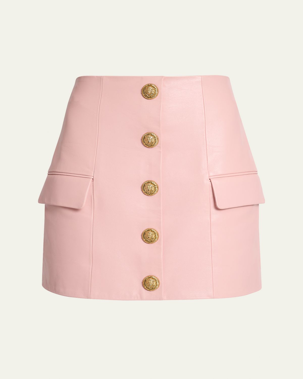 Balmain Button-Front Leather Mini Skirt