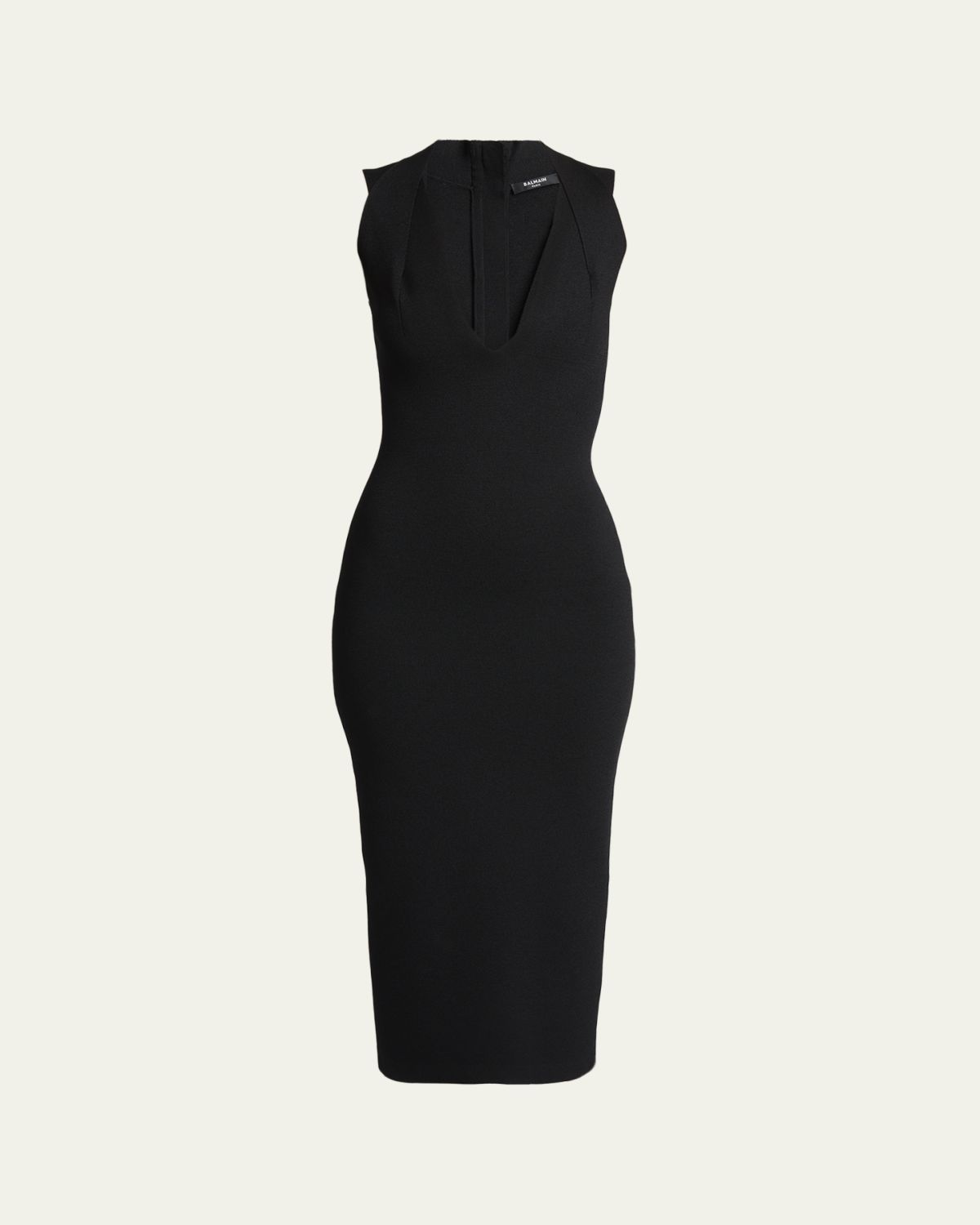 Balmain Plunging Crossover Strap Knit Midi Dress