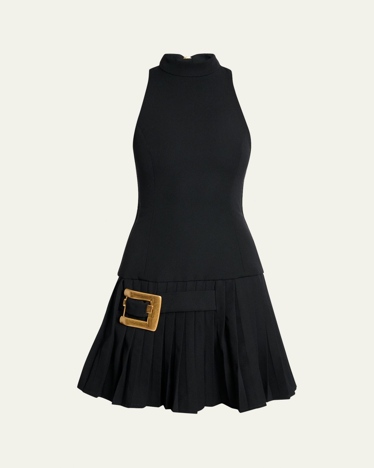 Balmain Belted Pleated Halter Mini Dress