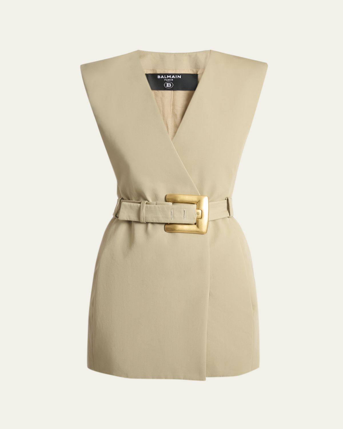 Balmain Belted Gabardine Sleeveless Mini Dress