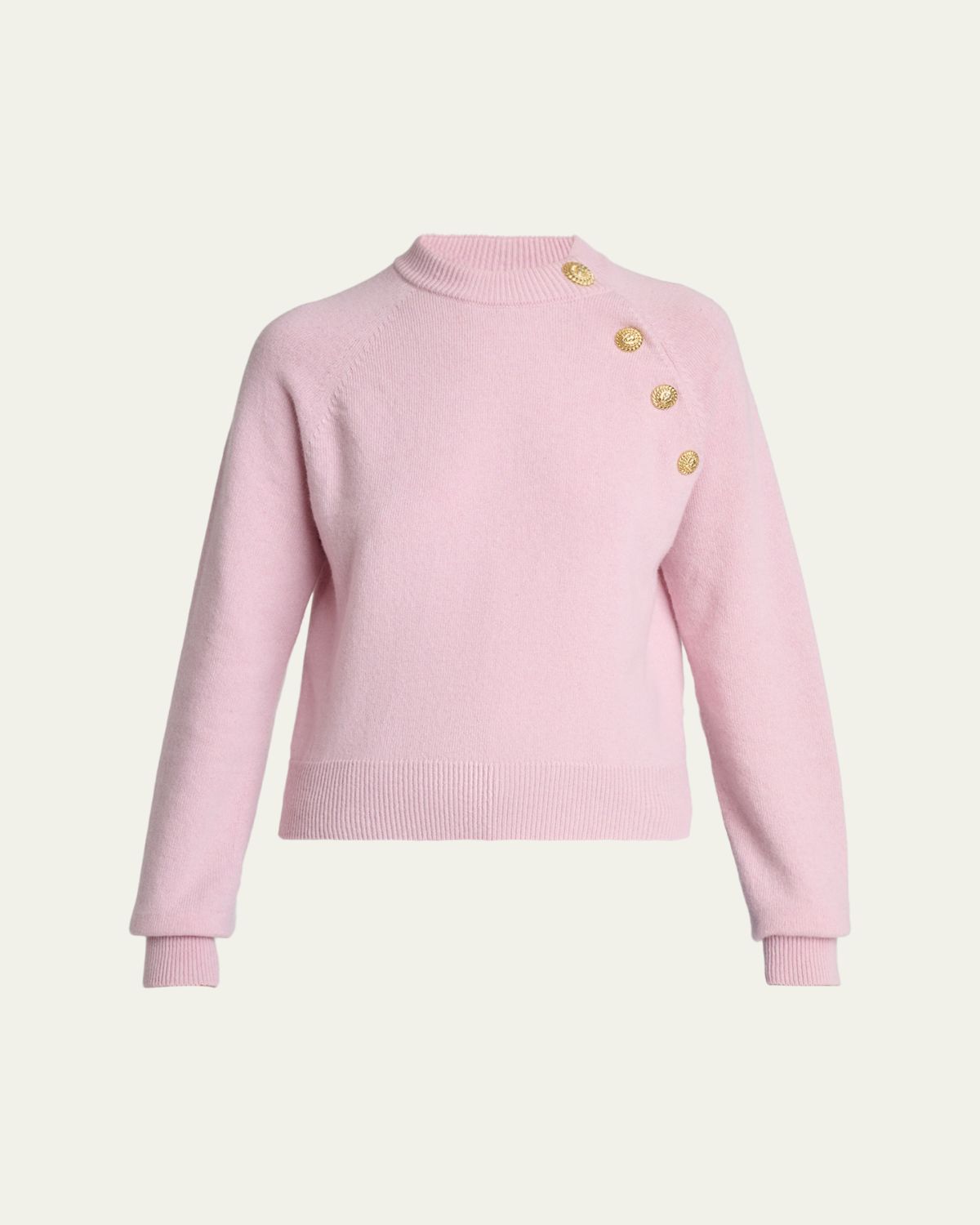 Balmain Buttoned Eco-Cashmere Crewneck Sweater