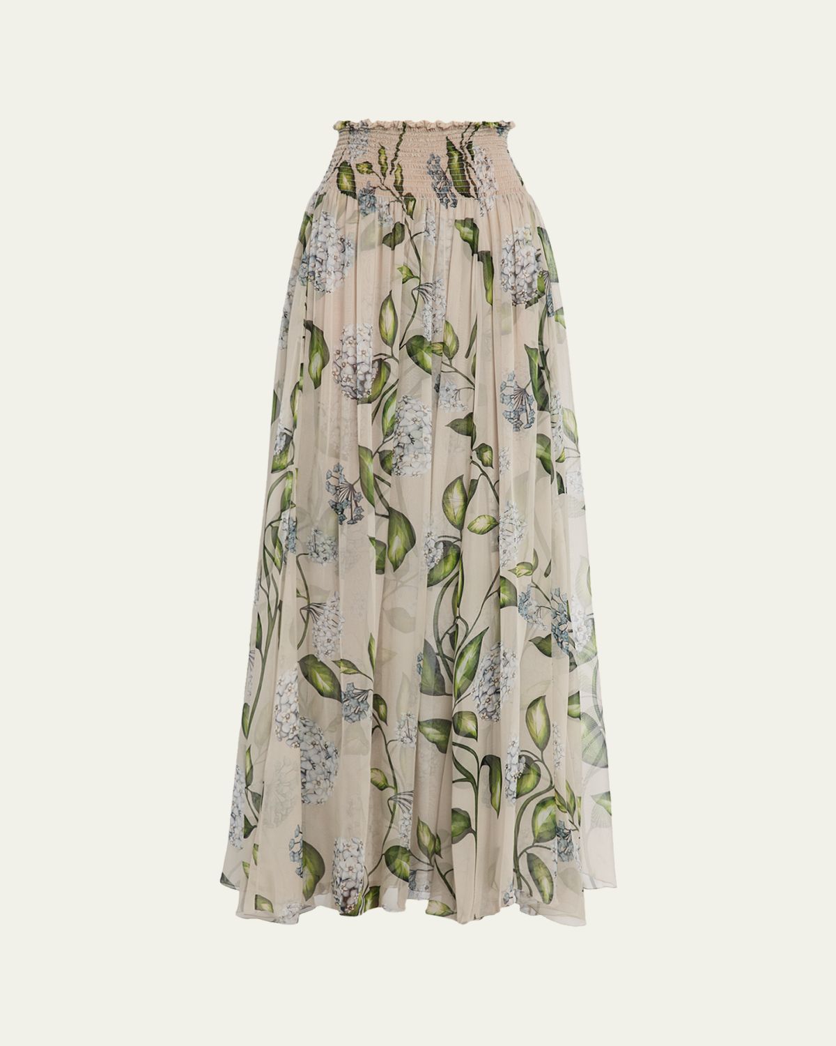 Oscar de la Renta Porcelain Flower Chiffon Maxi Skirt