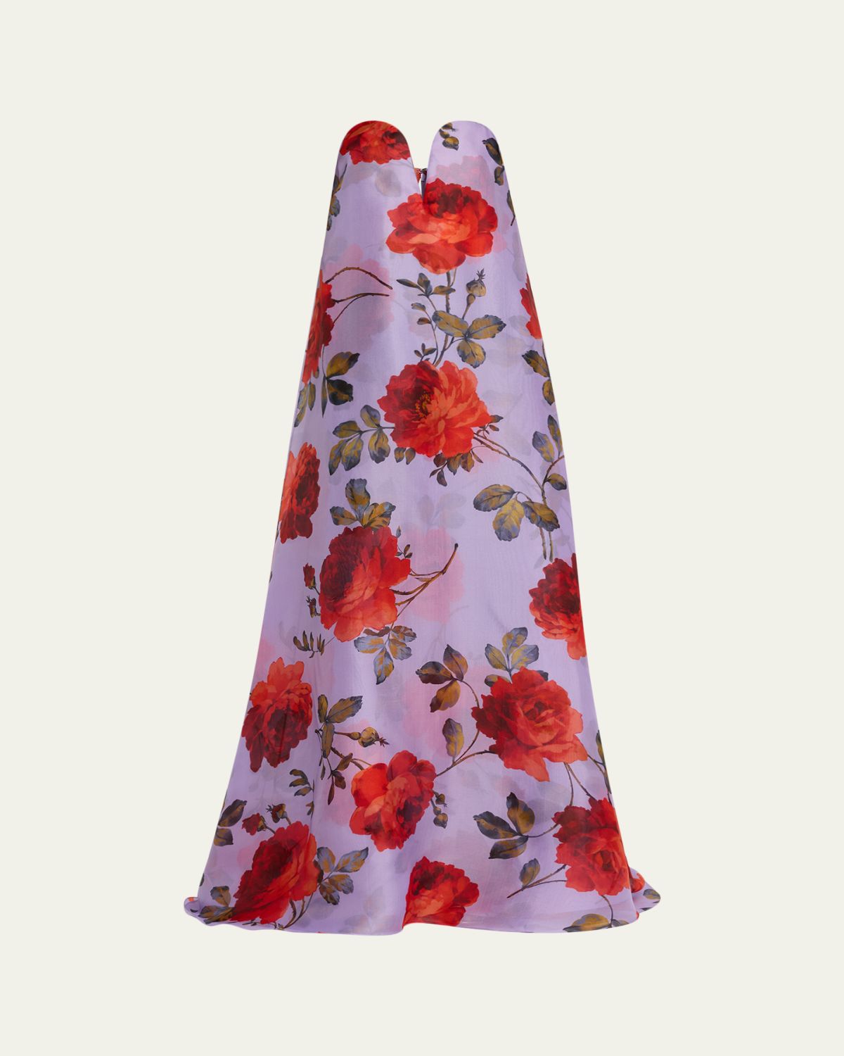 Plunging Strapless Rosette-Print Silk Chiffon Gown