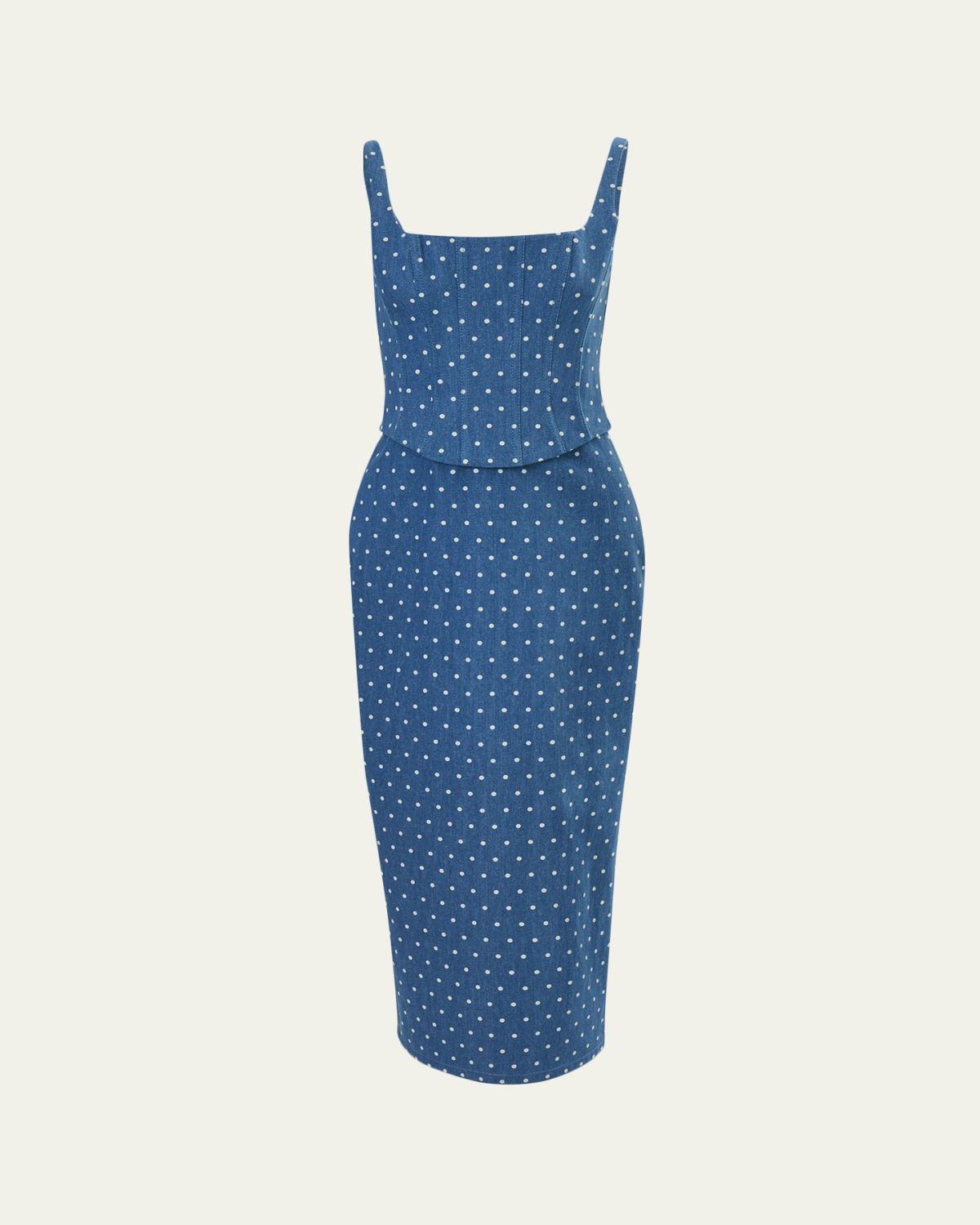 Carolina Herrera Polka-Dot Denim Corset Midi Dress