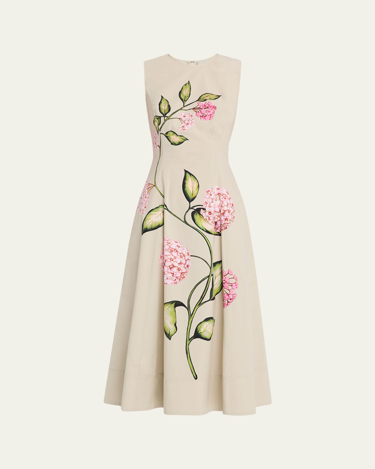 Oscar de la Renta Sleeveless Porcelain Flowers-Print Midi Day Dress