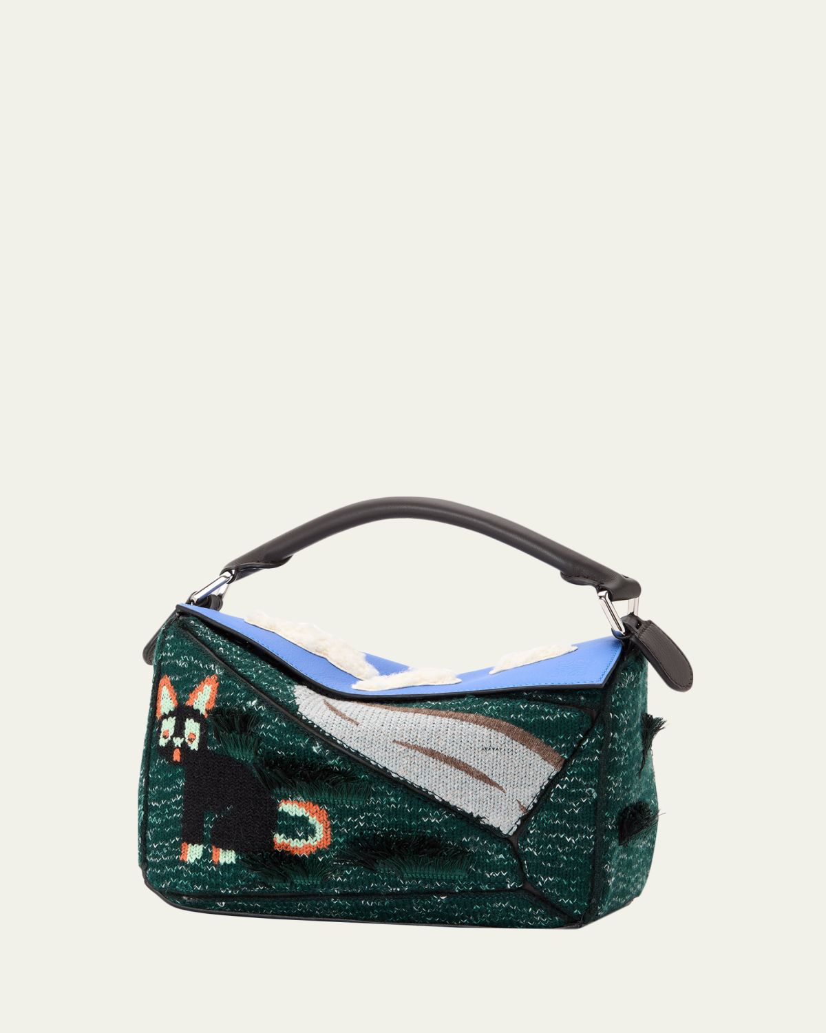 Loewe x Louis Wain Puzzle Futurist Cats Knit Top-Handle Bag
