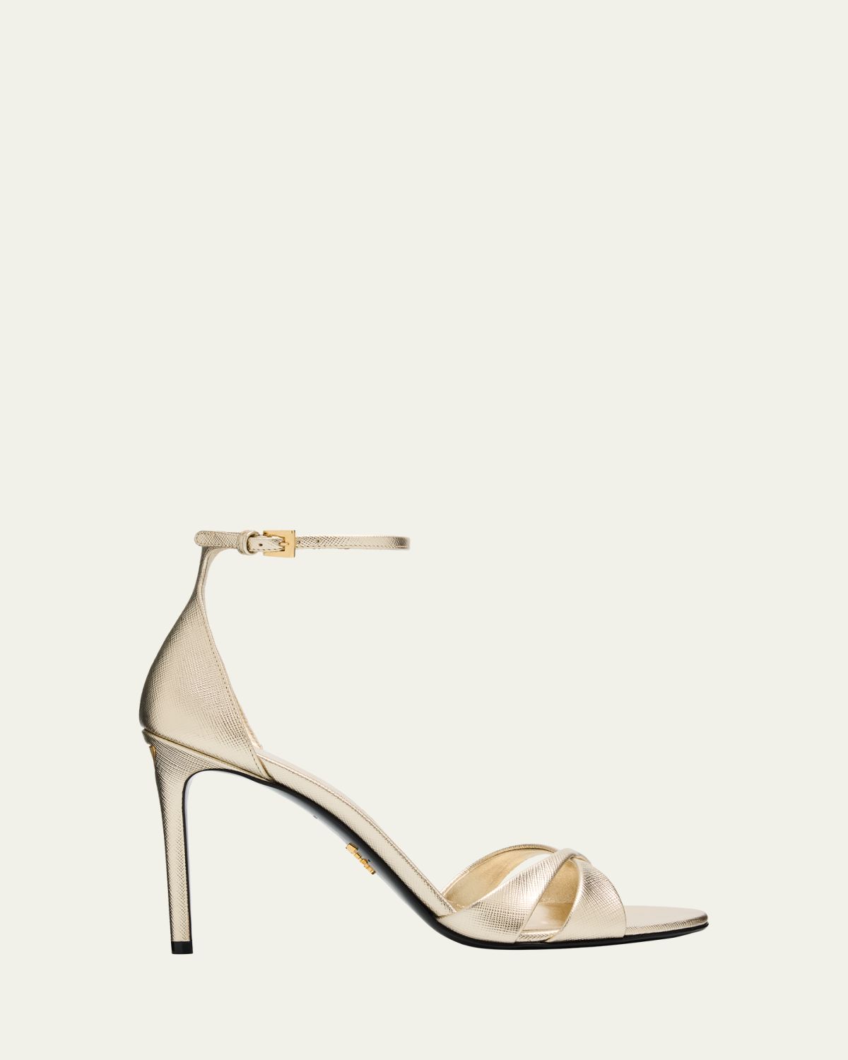 Prada 95mm Vernice Saffiano Leather Ankle-Strap Sandals