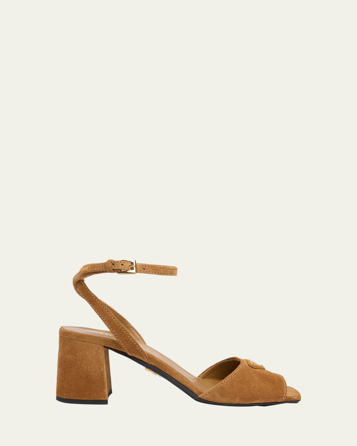 Prada 65mm Triangle Logo Suede Block-Heel Sandals