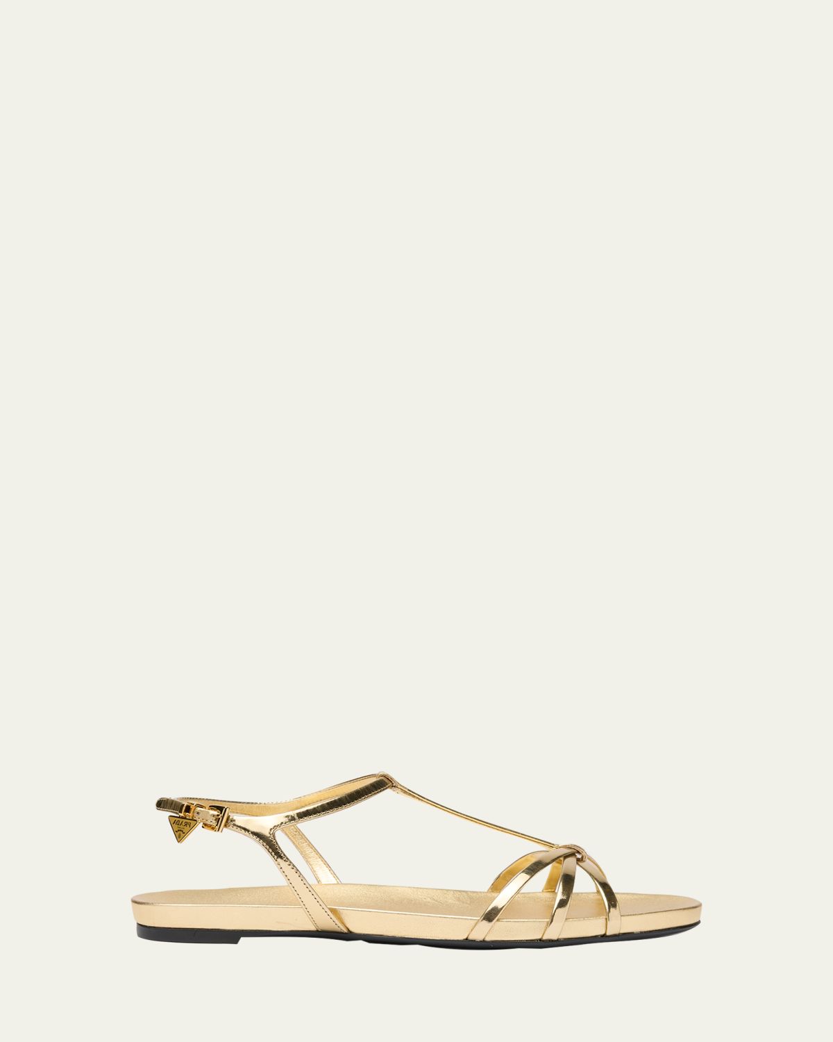 Prada Strappy Metallic Leather Flat Sandals
