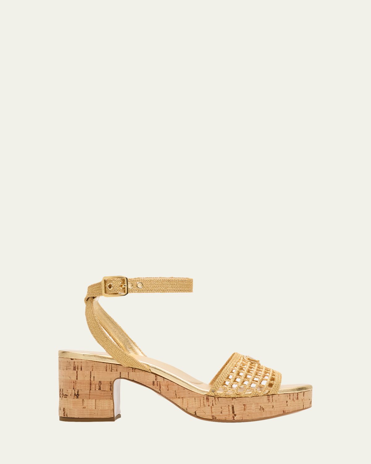 Prada 65mm Triangle Logo Crochet Platform Sandals