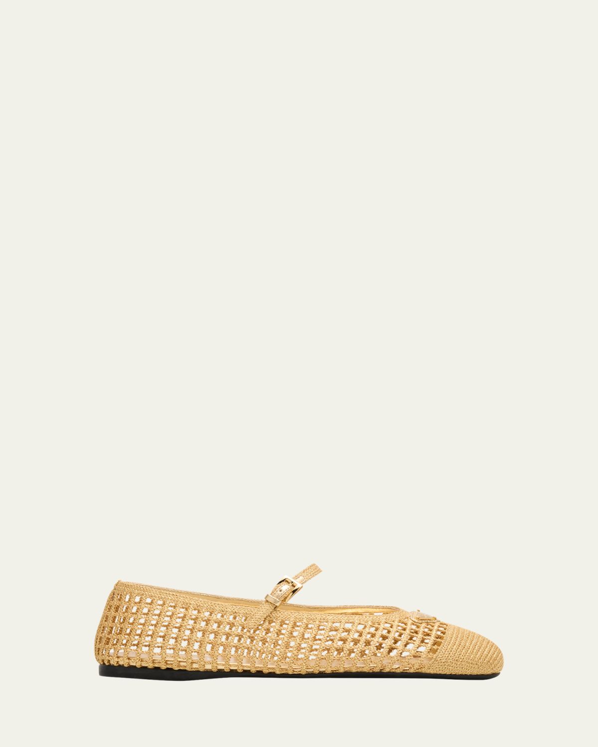 Prada Triangle Logo Metallic Crochet Mary Jane Ballerina Flats