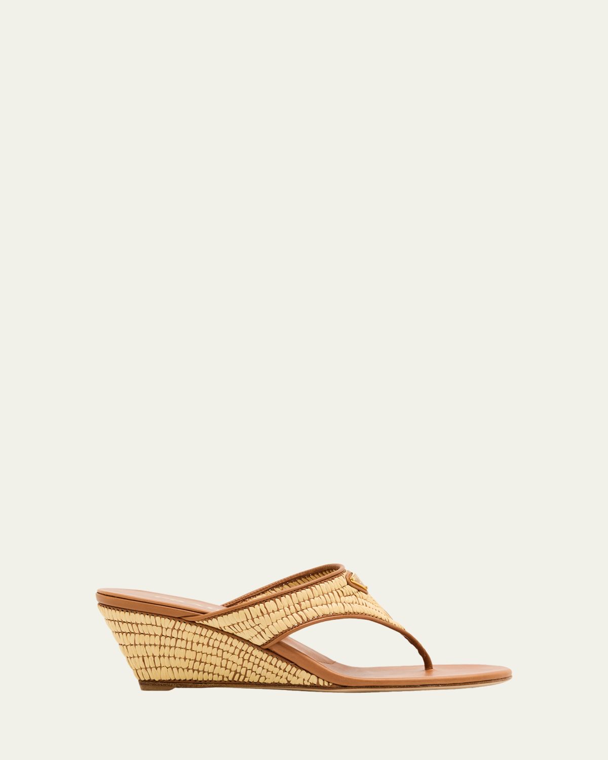 Prada 55mm Triangle Logo Raffia and Leather Thong Sandals