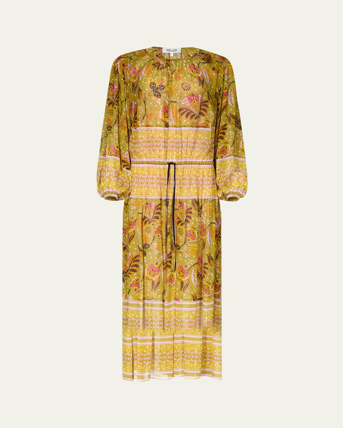 Diane von Furstenberg utton Floral-Print Chiffon Viscose Midi Dress