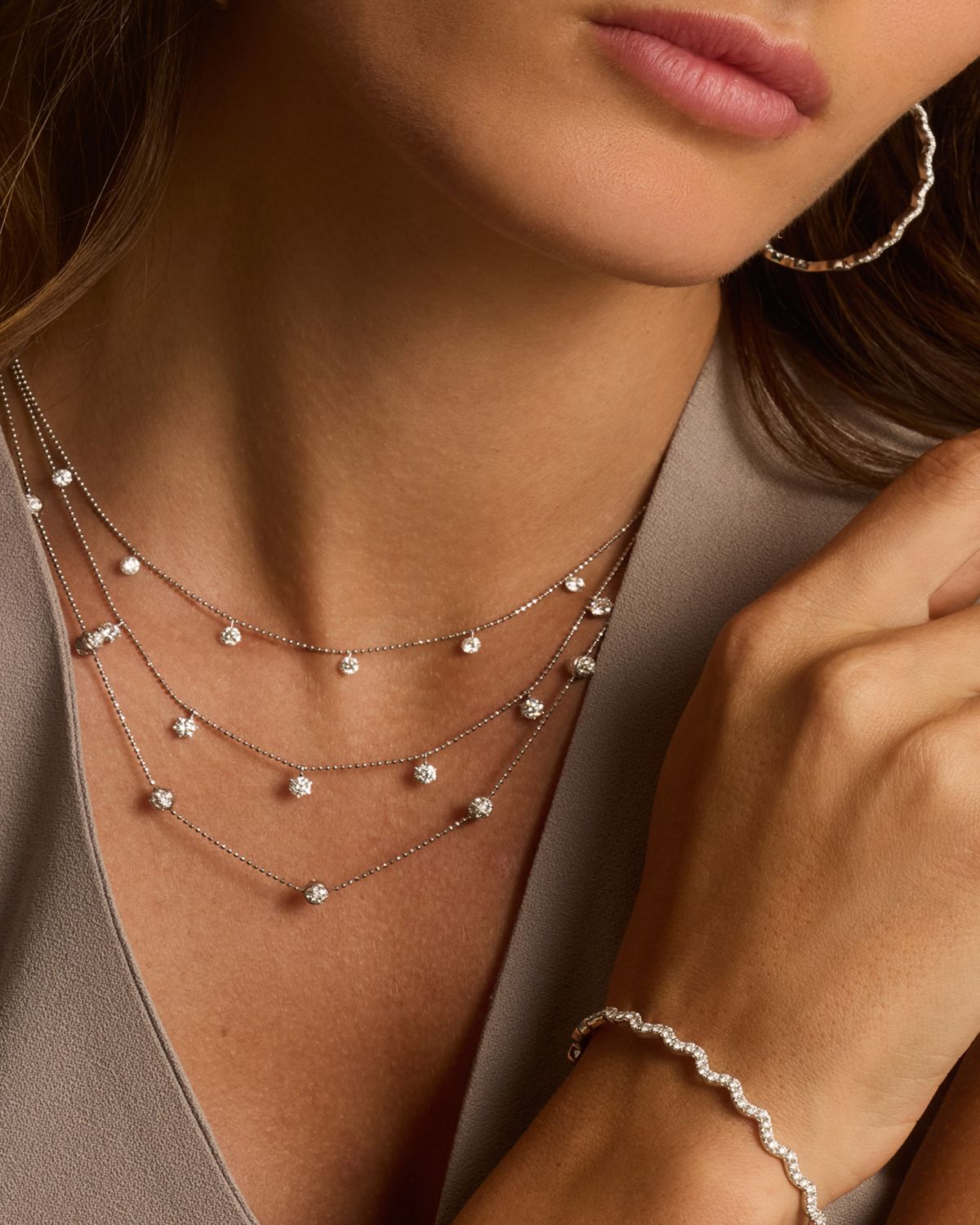 Graziela Gems 18K White Gold Medium Floating Diamond Necklace | Thumbnail 2