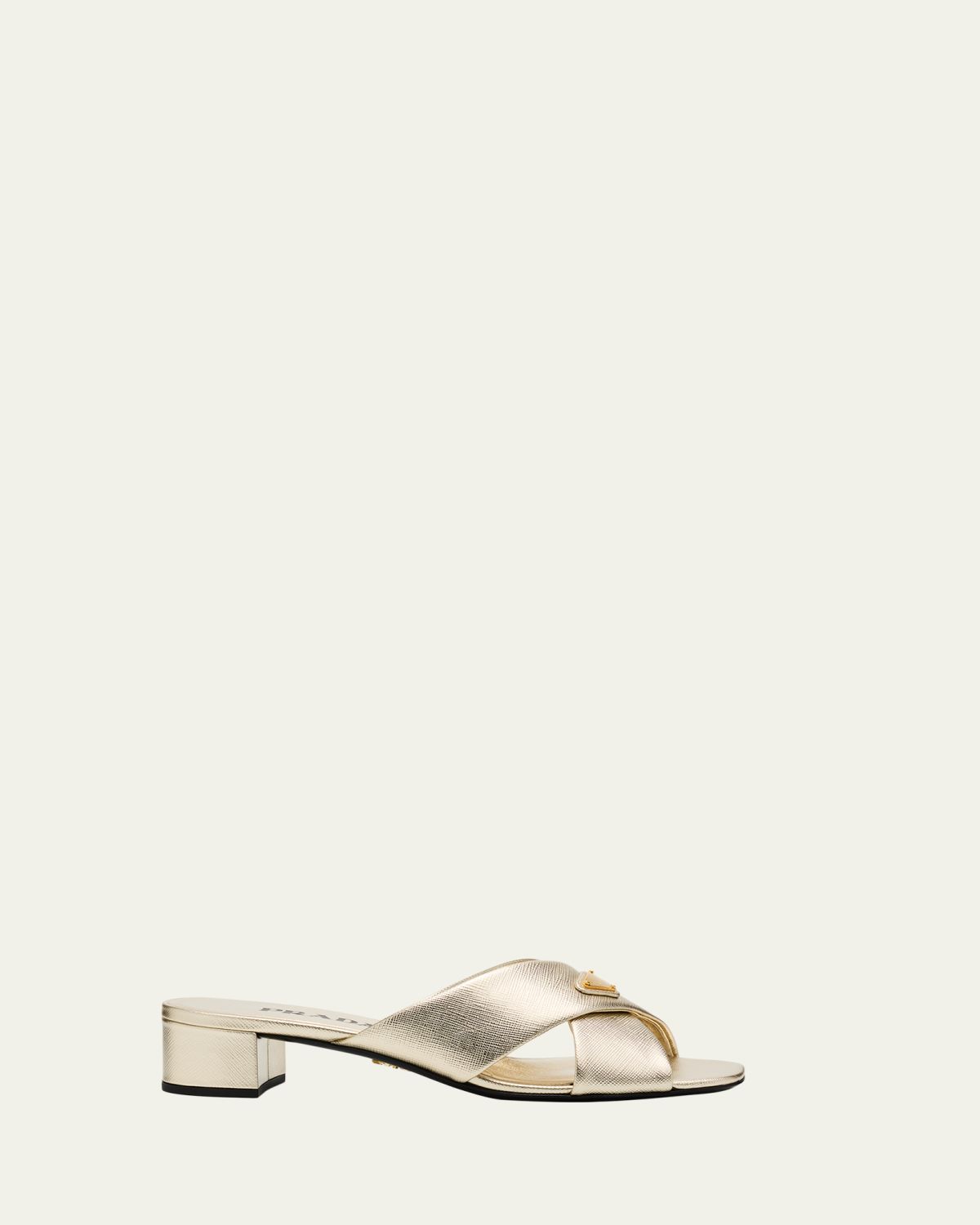 Prada 35mm Triangle Logo Metallic Leather Mule Sandals