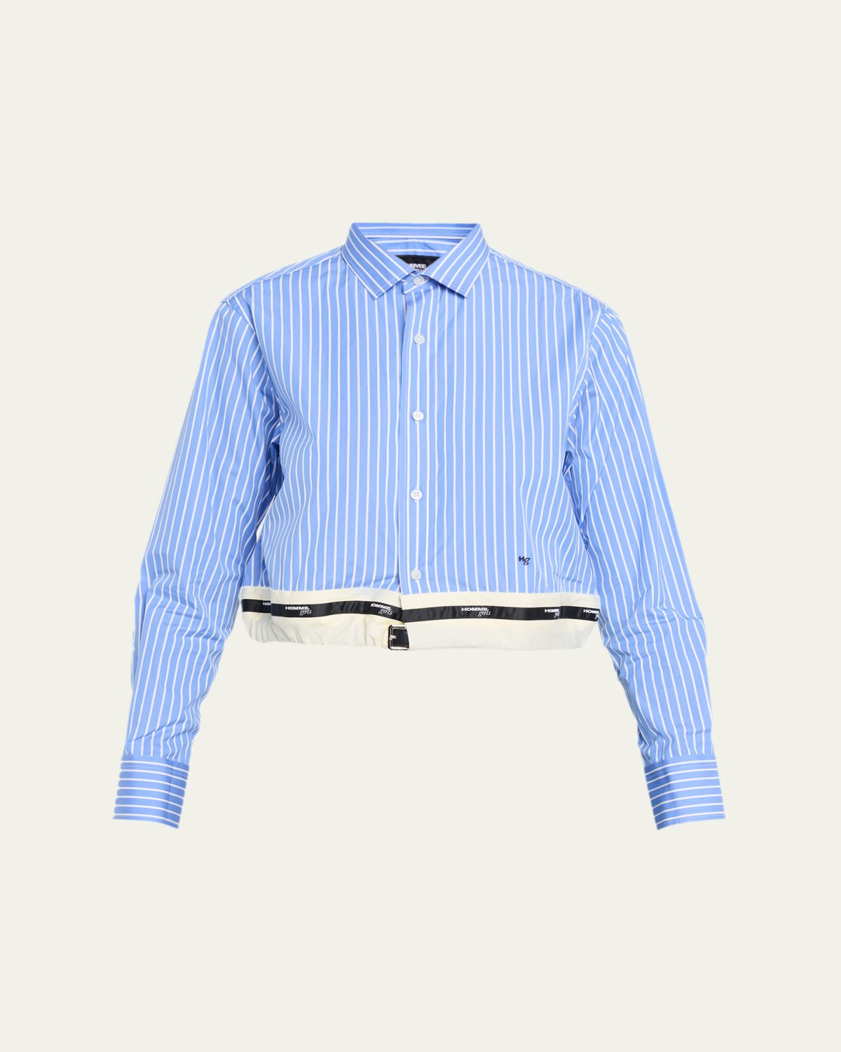 HOMMEGIRLS Belted Striped Crop Button-Down Shirt