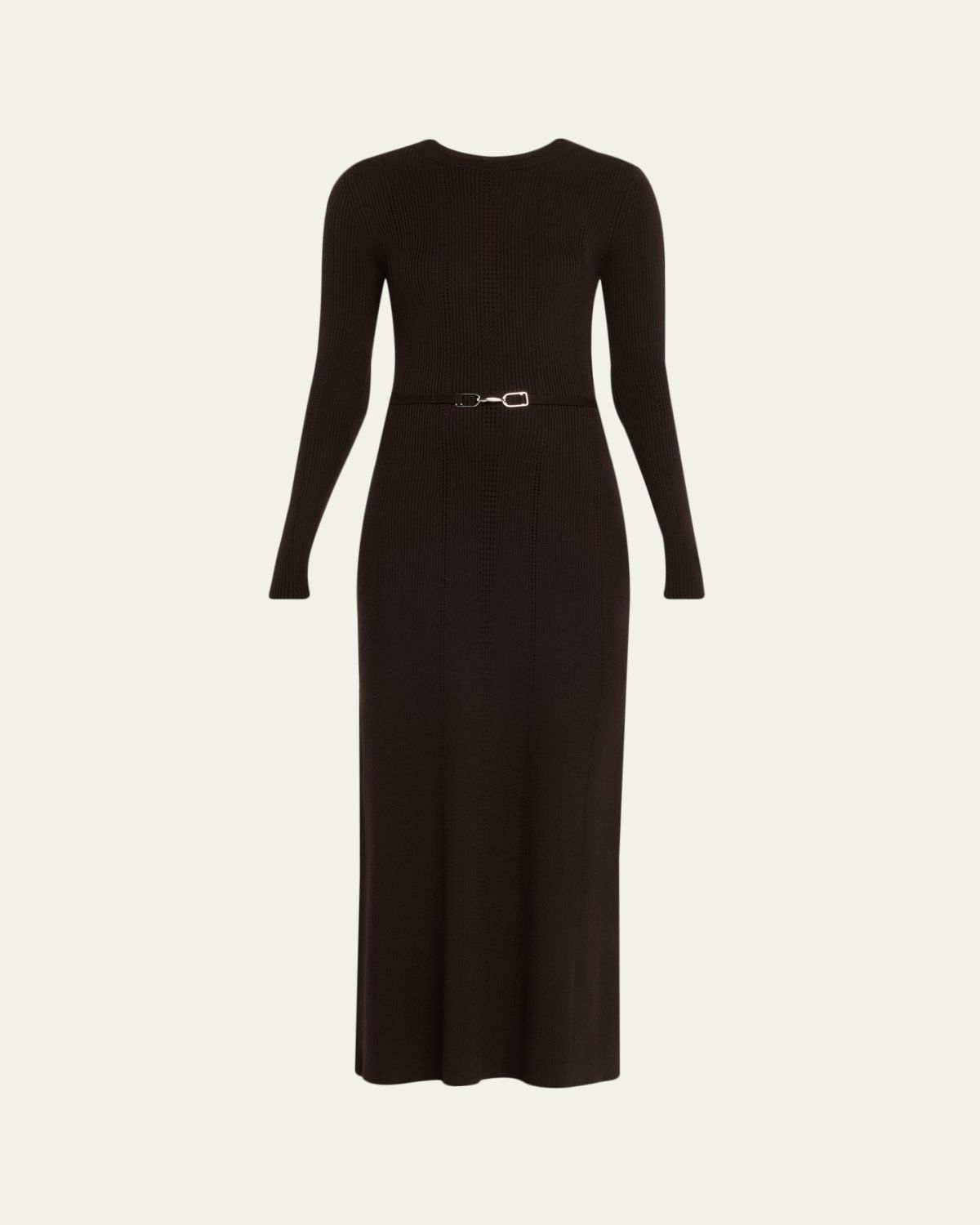 Gabriela Hearst Imagene Ribbed Long-Sleeve Midi Dress With Belt