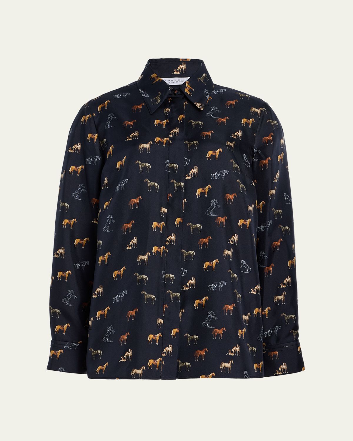 Gabriela Hearst Cruz Horse-Print Silk Button-Down Shirt
