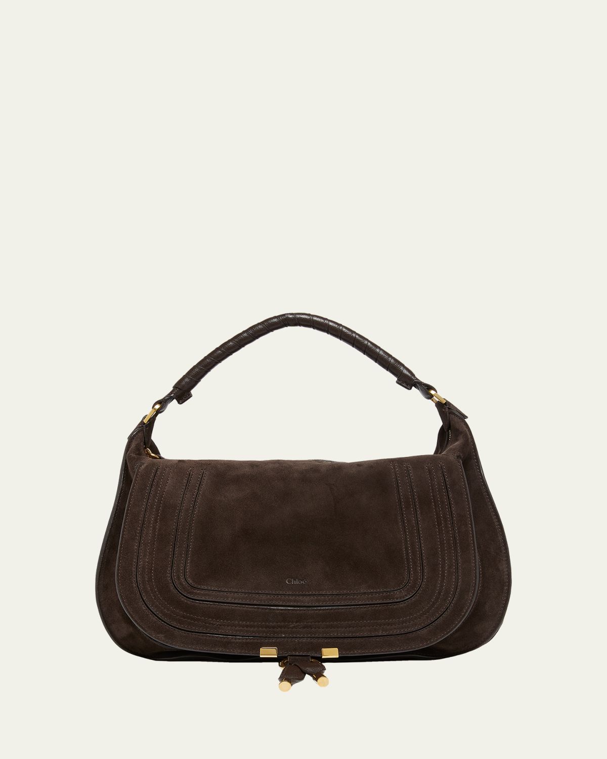 Chloe Marcie Large Saddle Shoulder Bag in Suede