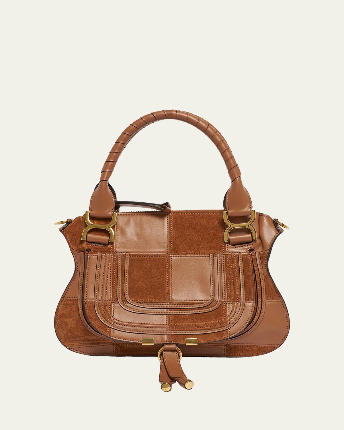 Chloe Marcie Medium Saddle Shoulder Bag in Patchwork Leather