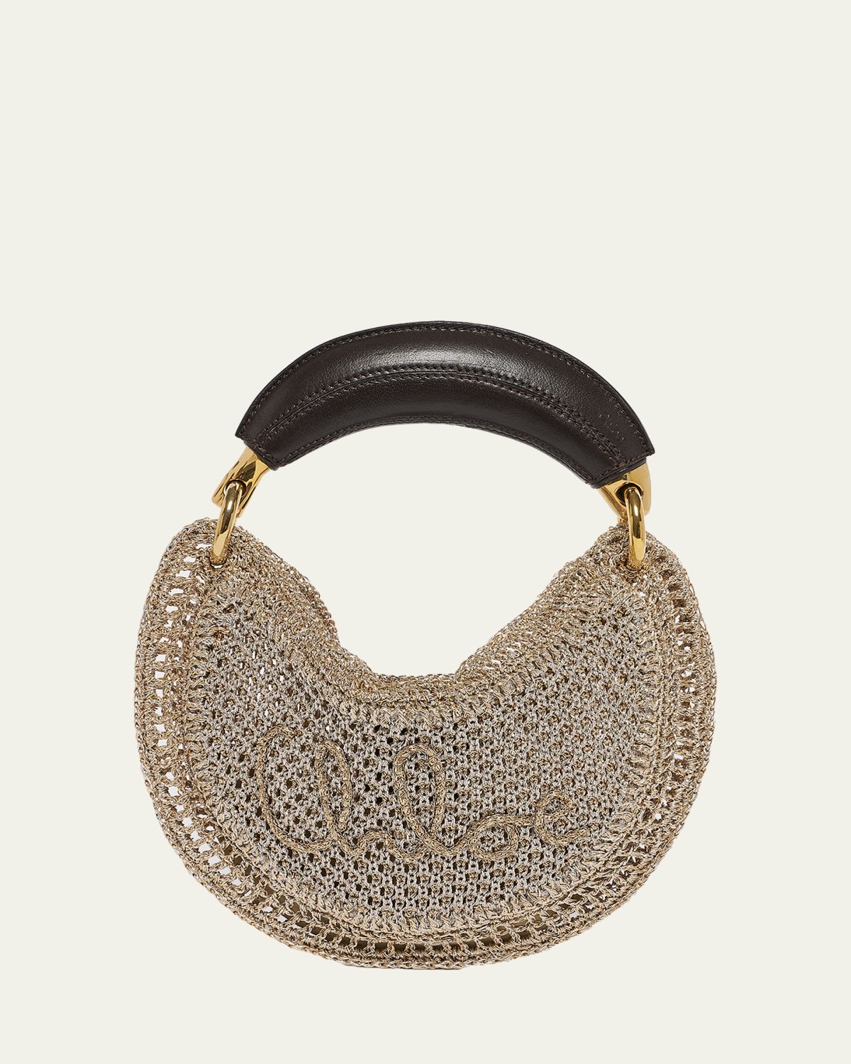 Chloe Summer Banana Mini Hobo Bag in Metallic Crochet