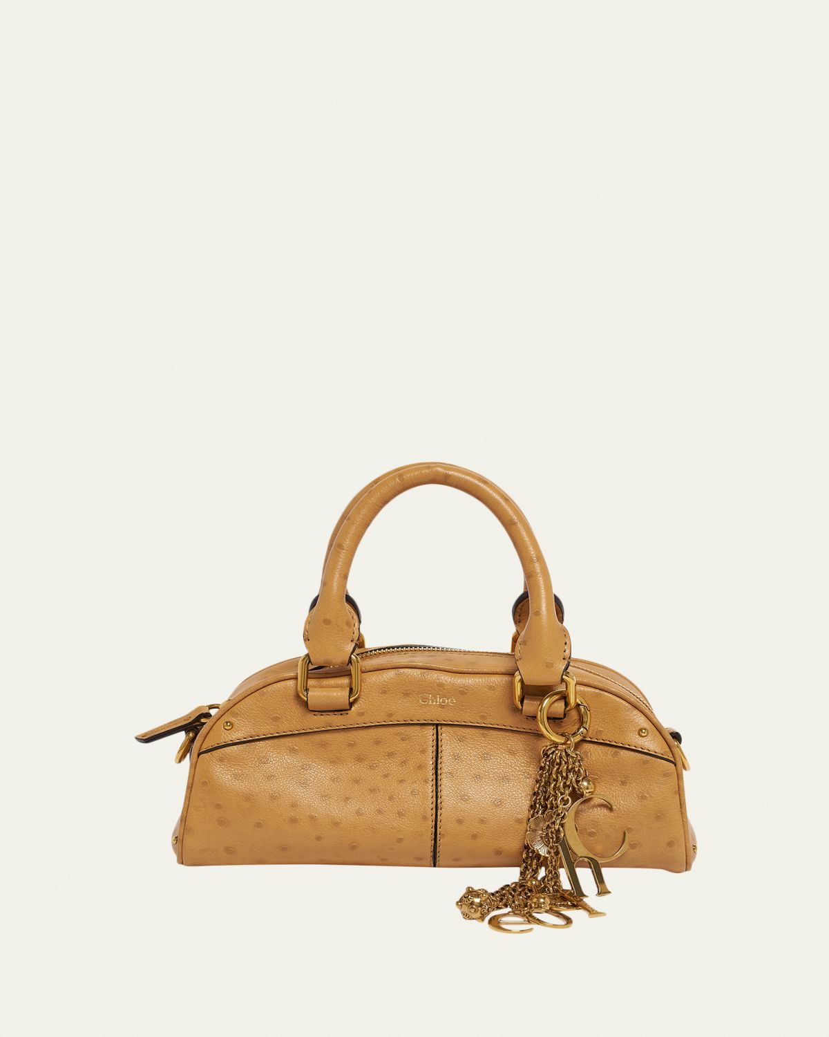 Chloe Small Bowling Top-Handle Bag in Ostrich-Effect Leather