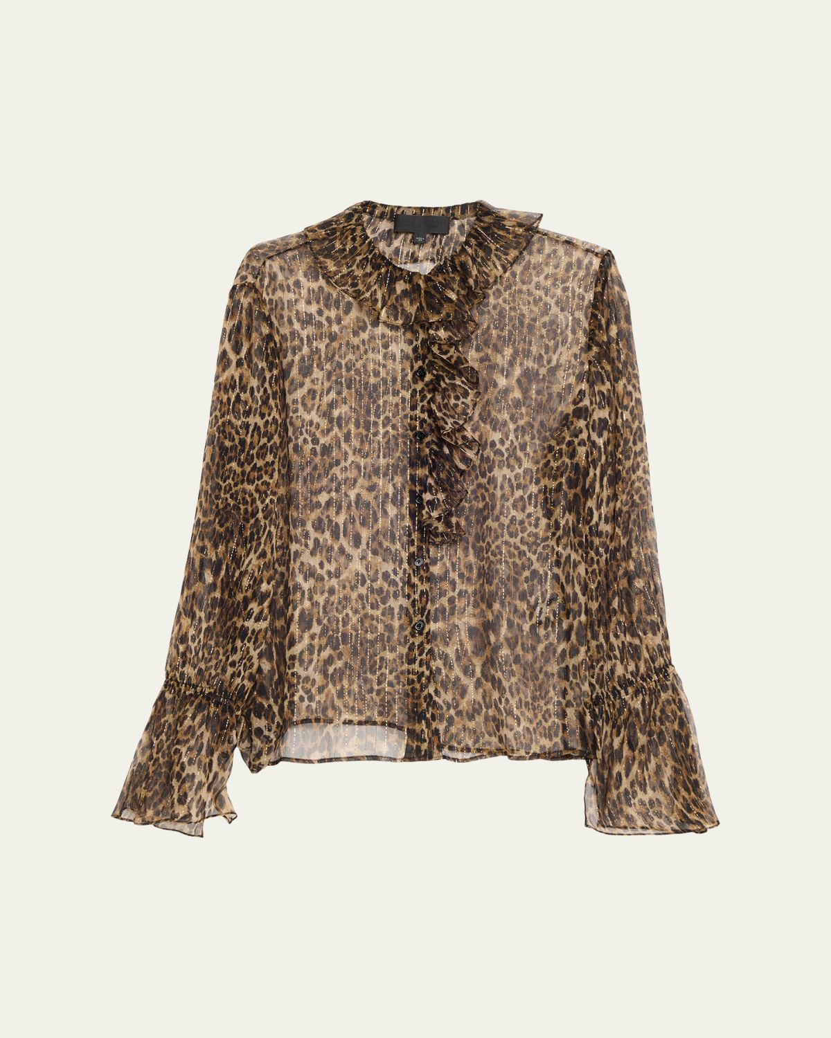 Nili Lotan Cecily Metallic Leopard-Print Silk Ruffle Shirt