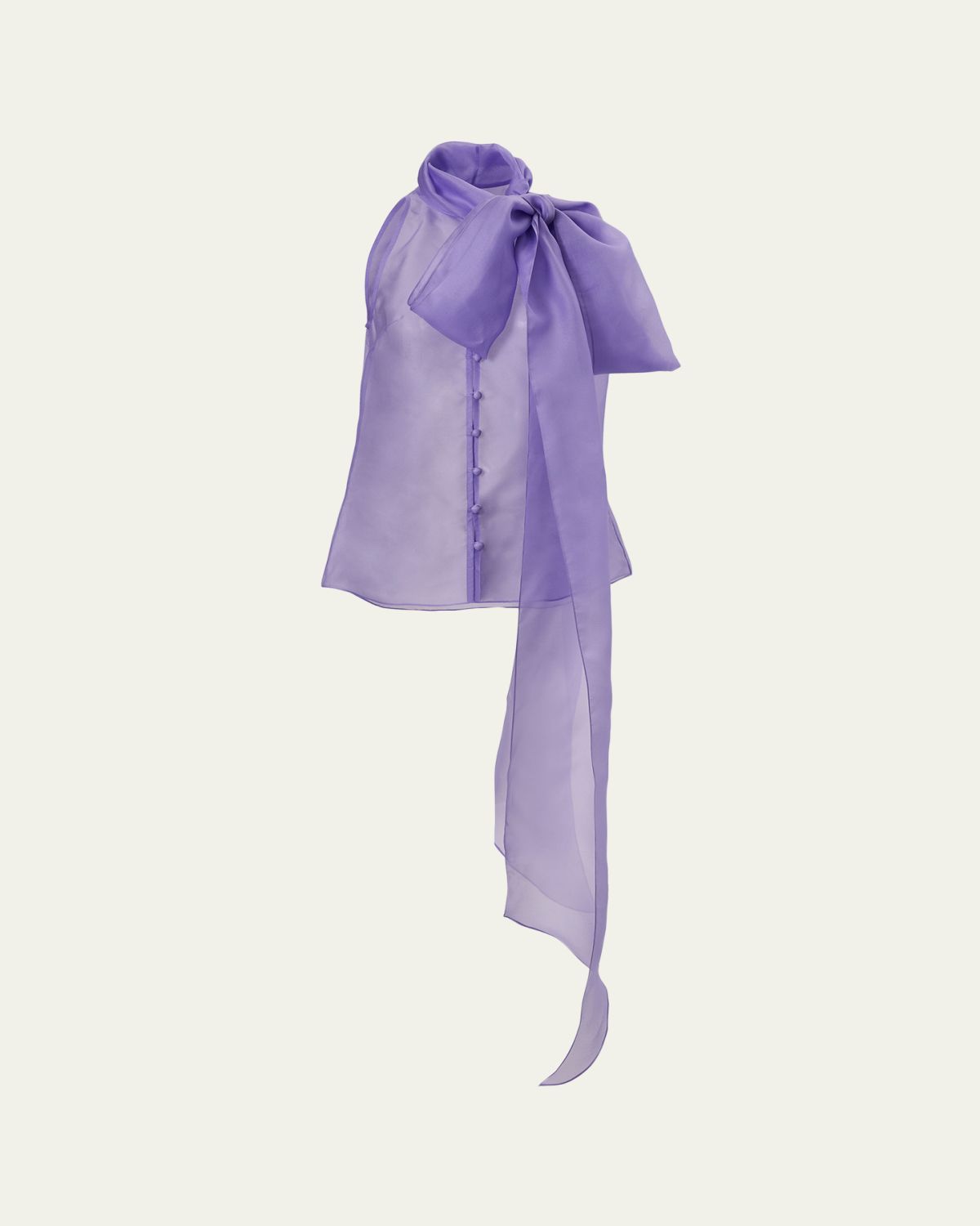 Carolina Herrera Sleeveless Silk Button-Front Blouse With Neck Scarf