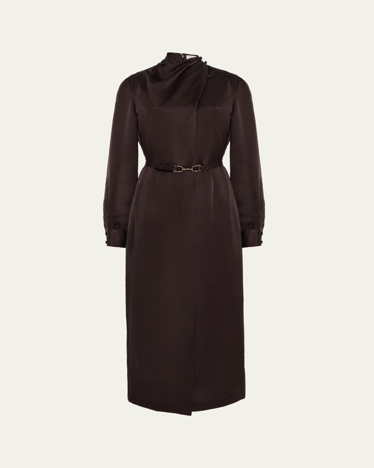 Gabriela Hearst Josef Draped Textured Silk Long-Sleeve Midi Dress With Belt