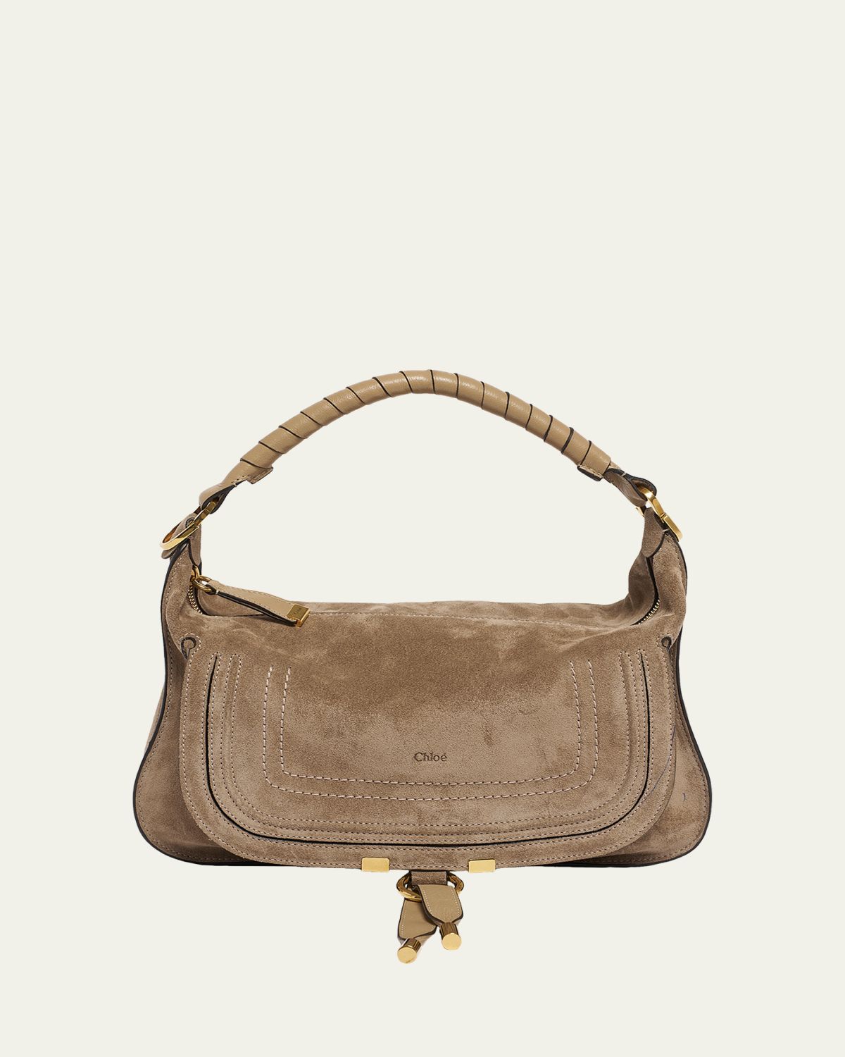 Chloe Marcie Medium Saddle Shoulder Bag in Suede