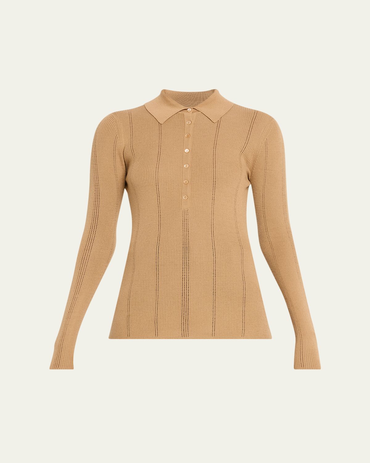 Gabriela Hearst Sophia Rib Knit Long-Sleeve Polo Shirt