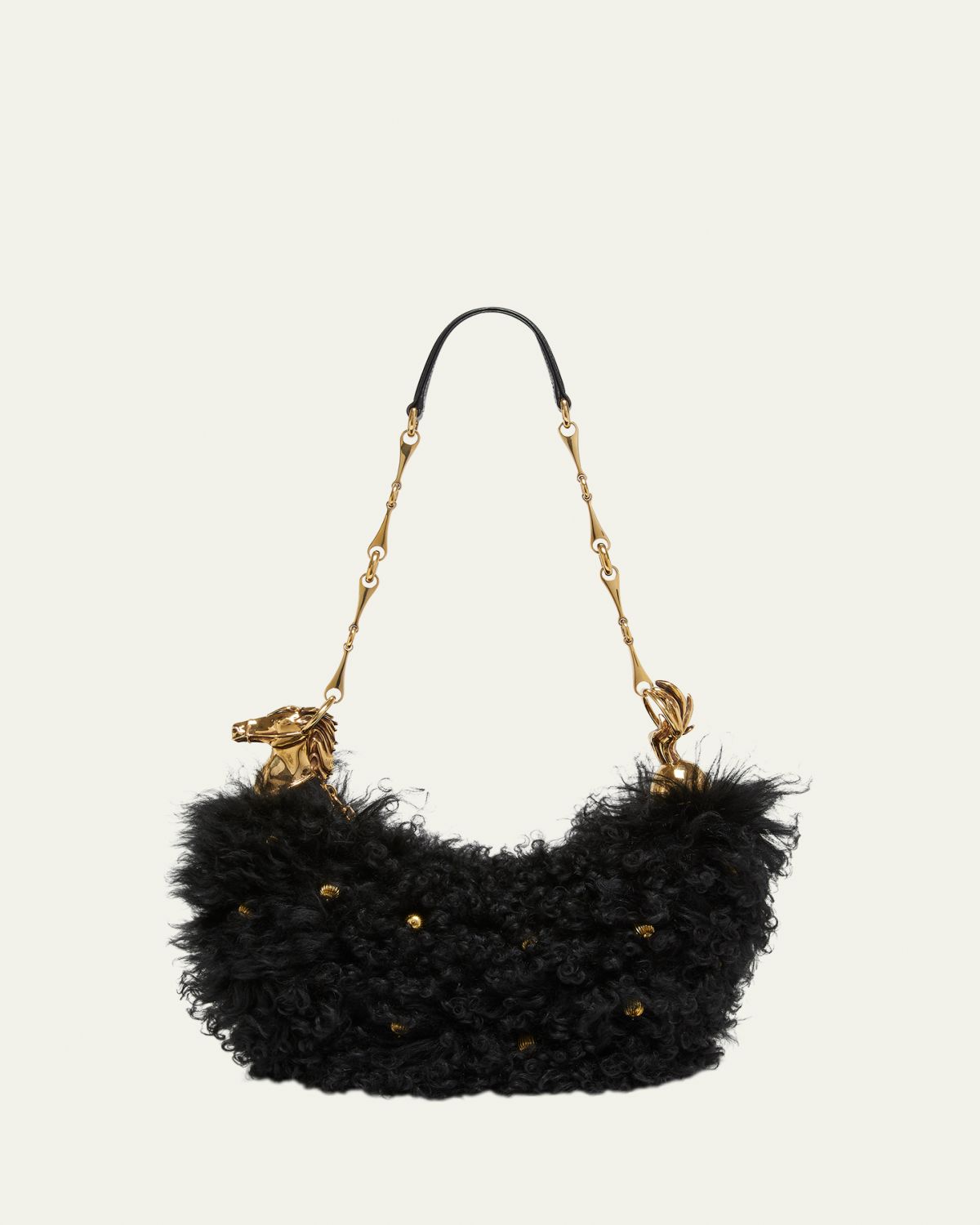 Chloe Chain Horse Shoulder Bag in Curly Shearling | Thumbnail 6 Chloe Chain Horse Shoulder Bag in Curly Shearling | Thumbnail 6
