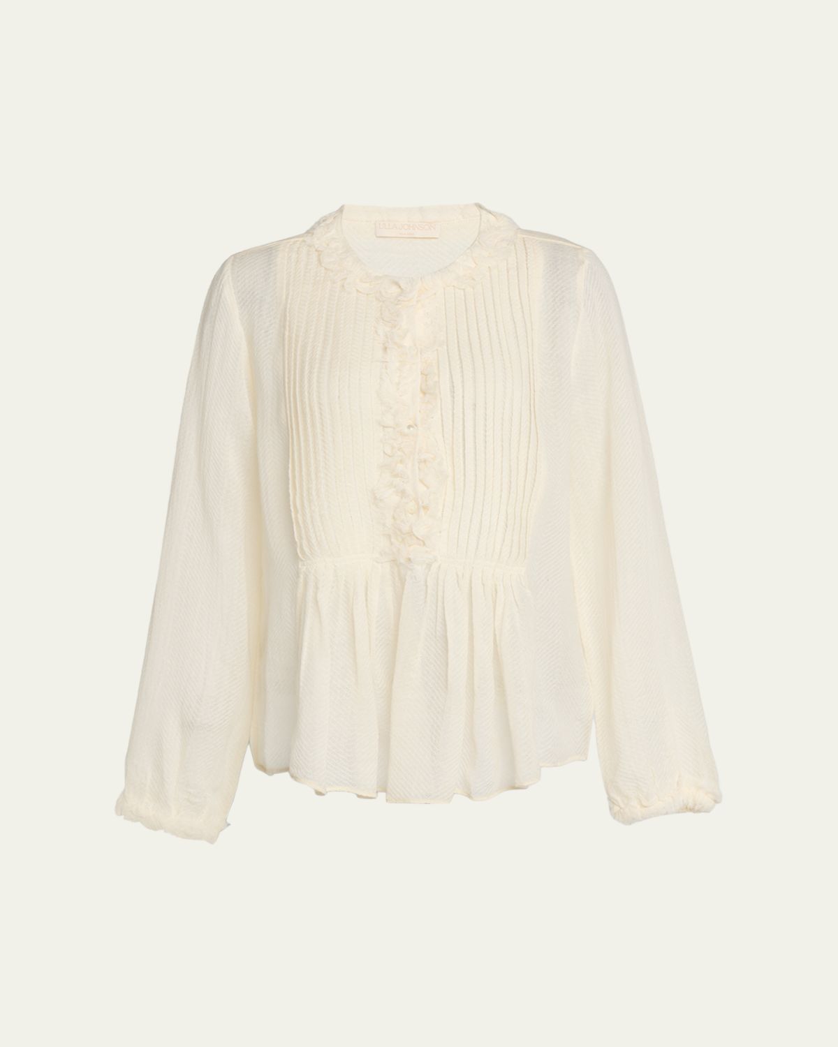 Ulla Johnson Adriel Pleated Ruffle Long-Sleeve Button-Down Top